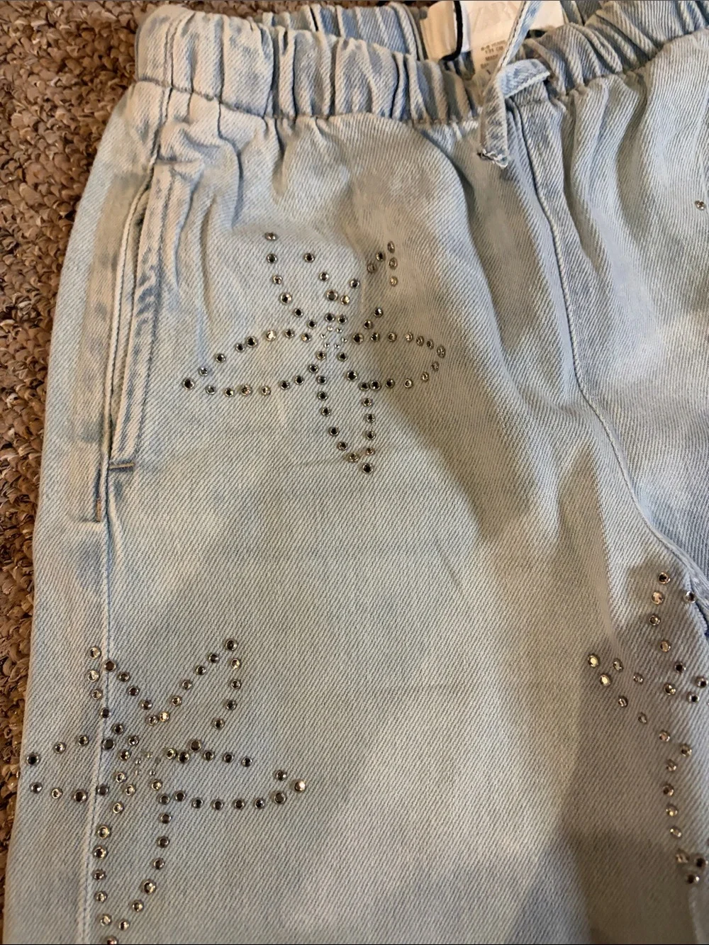 Zara Light Blue Starfish-Stud Wide Leg Jeans